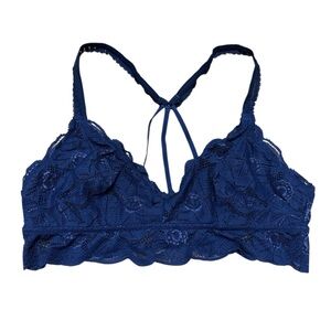 Aerie Navy Blue Lace Strappy Bralette Size Large